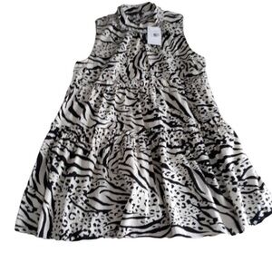 NWT Fourteenth Place XL Nude Animal Print Sleeveless Collared Tiered Dress